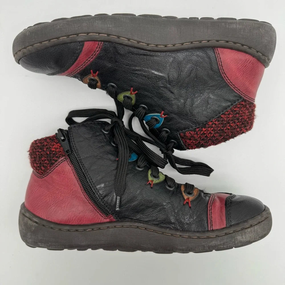 Rieker “Simona 30” Lace Up Leather Ankle Boot Black/Wine/Brandy Size EU 38/US 7 - Picture 7 of 14